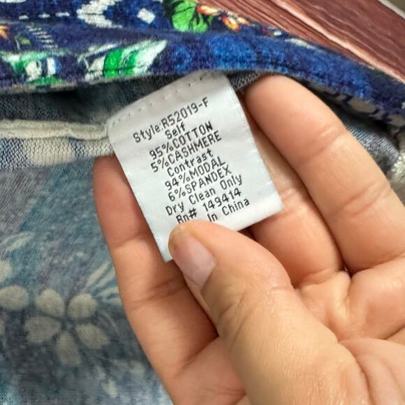 JOHNNY WAS Cotton Cashmere Printed Duster Hoodie Cardigan Blue Yellow Size XS - Picture 7 of 8